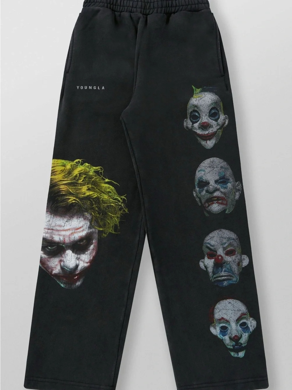 YoungLA Black Sweatpants with Joker Face and Clown Mask Prints black